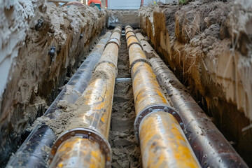 Sewer pipe installation and urban heat supply system development