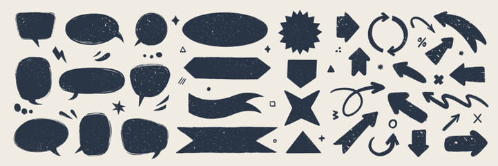 Retro flag and ribbon banners. Hand drawn vintage textured badges, banner, ribbon, flag, and other design elements. Hand-drawn infographic Vector collection.