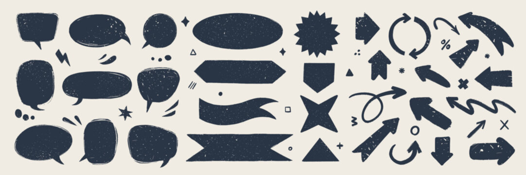 Retro flag and ribbon banners. Hand drawn vintage textured badges, banner, ribbon, flag, and other design elements. Hand-drawn infographic Vector collection.