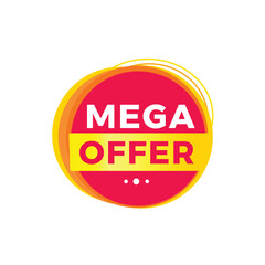 Mega offer red label icon for announcement, advertising, vector. Flat design template for banner.