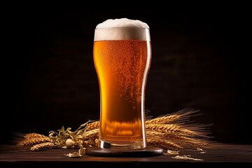 Pouring frothy light beer from tap into large glass, fresh cold brewery beverage concept