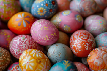 Fototapeta na wymiar EASTER EGGS DECORATED WITH COLORFUL PATTERNS