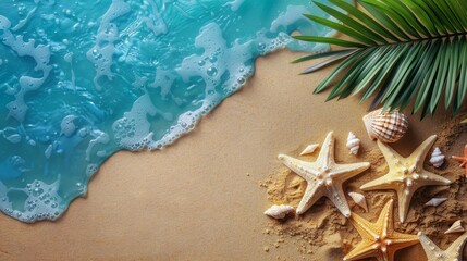 Fototapeta na wymiar Starfish Resting on Sandy Beach by Ocean