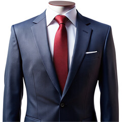 A black suit with a red tie on transparent background