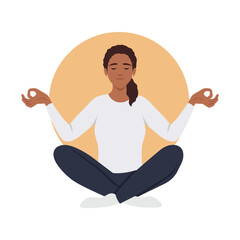 Woman practicing mindfulness meditation. Flat vector illustration isolated on white background