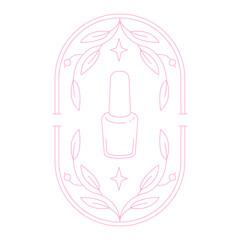 Vector design template in linear style. Nail studio varnish emblem. Beauty spa, heart and Varnish with stars