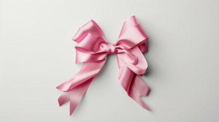 Pink gift bow on white background. Gift wrapping ribbon