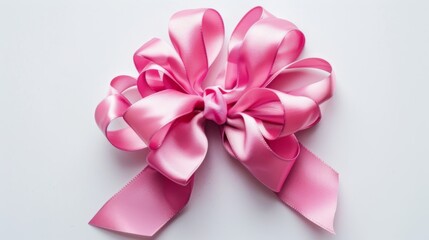 Pink gift bow on white background. Gift wrapping ribbon