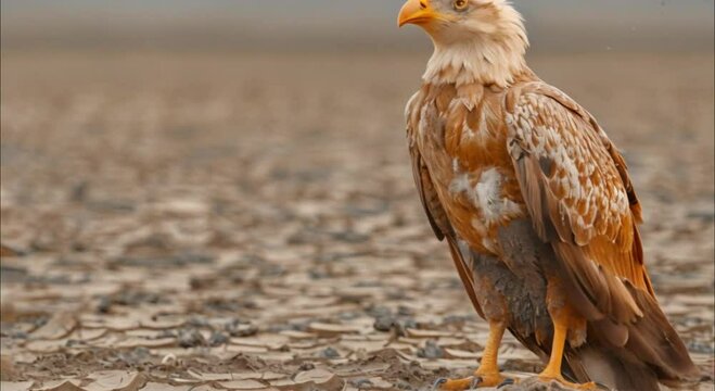 an eagle in a barren, cracked land footage