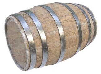 3D render of a wooden barrel. Old barrel on a light background. 3D render.	