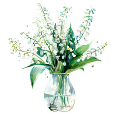 Watercolor Lily of the Valleys  in the Vase.