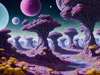 Amazing landscape of alien planet, Oil Painting - 768022910