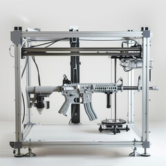 A 3D machine prints a gun on a white background


