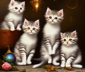 Cute Kitten, Oil Painting - 768022991