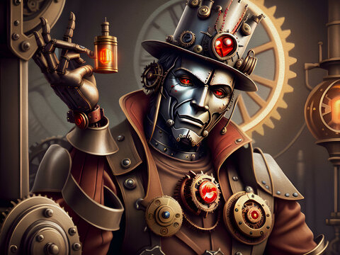 Steampunk Tin Man, Oil Painting
