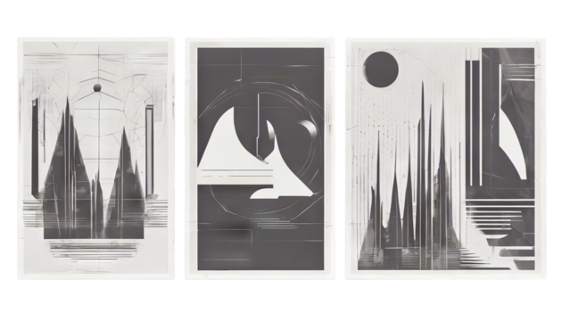 Posters set Modern figures composition monochrome elements futuristic graphic print 4 geometrical brutalism Retro minimalistic silhouette basic extraordinary shapes vector - Powered by Adobe