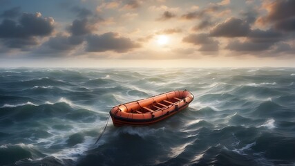 Unsafe Sea with Only One Lifeboat - obrazy, fototapety, plakaty