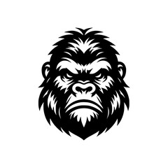 Black and white logo of an angry gorilla isolated on a white background. Vector illustration of an ape head suitable for tattoos, logos, brands.