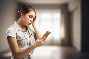 Young woman listen to music at home room