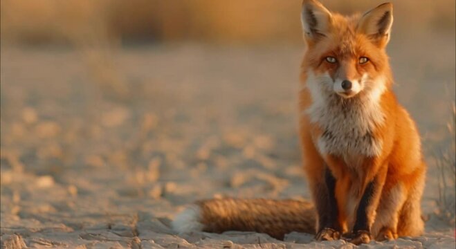 a fox in the barren  cracked land footage