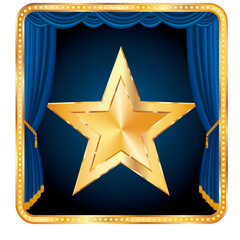 golden star on small square blue velvet stage - 768026159