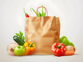 Food products in a paper eco-friendly bag as a mockup