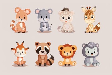AI set di simpatici animali illustrazione per bambini 04