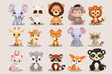 Obraz na płótnie Canvas AI set di simpatici animali illustrazione per bambini 03