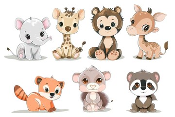 AI set di simpatici animali illustrazione per bambini 02