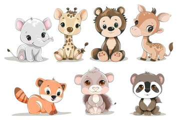 Obraz premium AI set di simpatici animali illustrazione per bambini 02