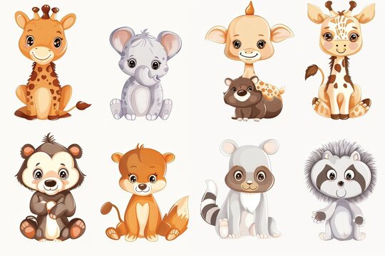 AI set di simpatici animali illustrazione per bambini 01