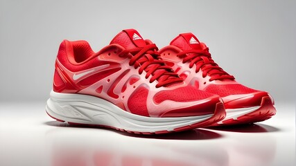 Red running shoes mockup: a translucent background with an isolated cutout object and shadow in a png file