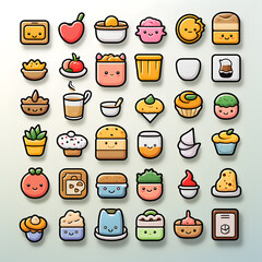 Fototapeta na wymiar Cute kawaii line color food stickers set 