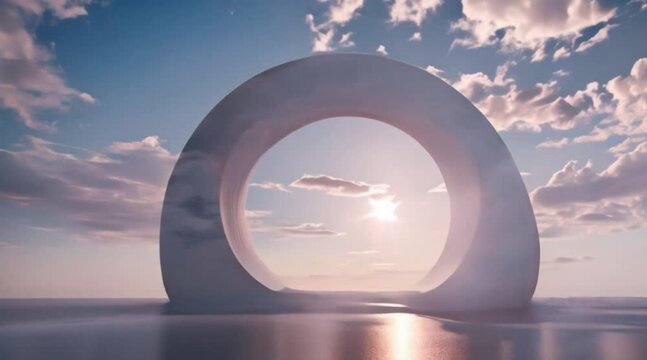 Stage arch entrance model in desert outdoor with cloudy sky background