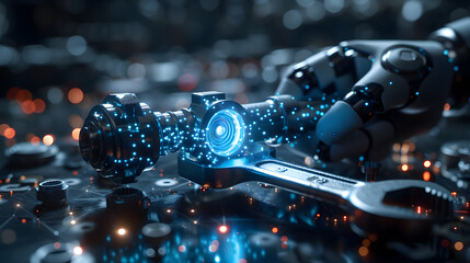 Futuristic Precision: Robotic Hand and Innovation in Technology - obrazy, fototapety, plakaty