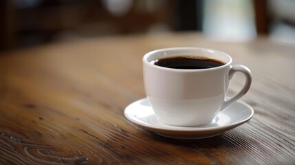 Obraz premium Side angle view of a coffee cup on a table with spacious area for convenient text placement
