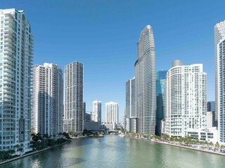 Miami River and Buildings- drone view