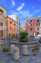 Historic center of Civitavecchia, Italy: view of the Leandra Square, historical site of city.