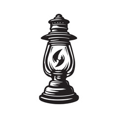 a black and white drawing of a lamp with a flame on it.