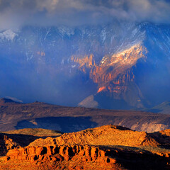 Red Cliffs Landscape Mountains Storm Clouds and Snow