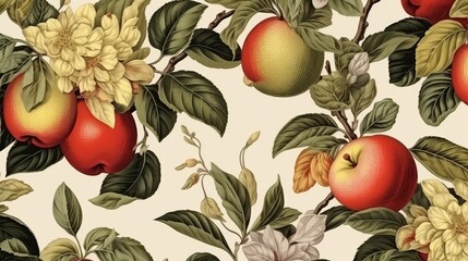 Seamless pattern of apple and leaves. 