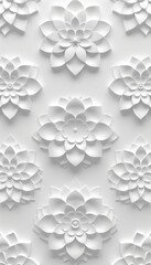 White 3d geometric floral leaf tiles wall texture background panorama for modern interior design