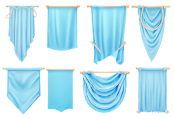 Ropes Folds Set Isolated Elements White Banners Textile Blue Vector Background