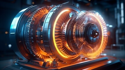 Futuristic industrial gas turbine engine. Engineering equipment