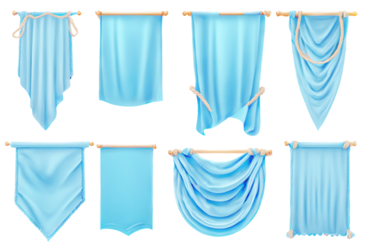 Ropes Folds Set Isolated Elements White Banners Textile Blue Vector Background