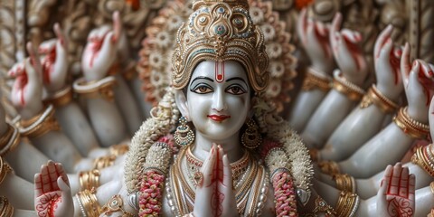 white figurine of lord vishnu with multiple arms