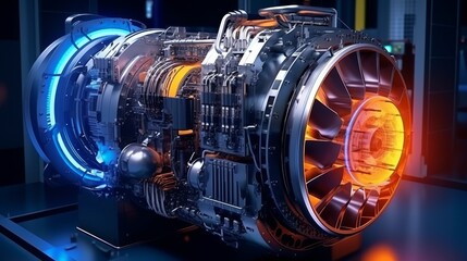 Fototapeta na wymiar Futuristic industrial gas turbine engine. Engineering equipment
