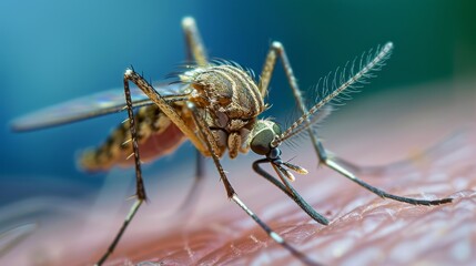 Fototapeta premium Close-up shows a mosquito feeding on human skin