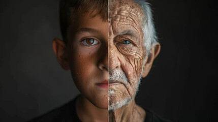 Passage of Time: Youth and Age Divided Portrait