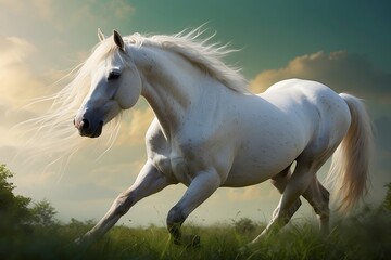 A stunning white horse with a serene expression